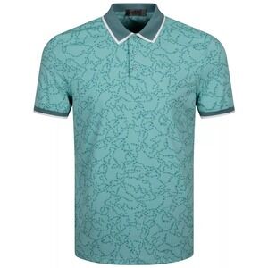 G/FORE Polo Shirt Mens Size M Mint Green Star Print Performance Short Sleeve